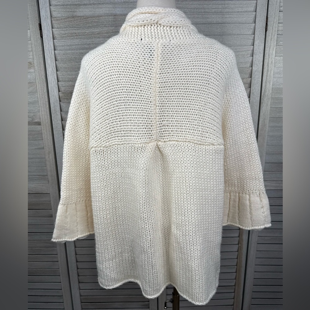 CEJON Ivory Open Front Cable Knit Pleated 3/4 Sleeve Cardigan Flared Sleeve-M/L - Picture 2 of 2